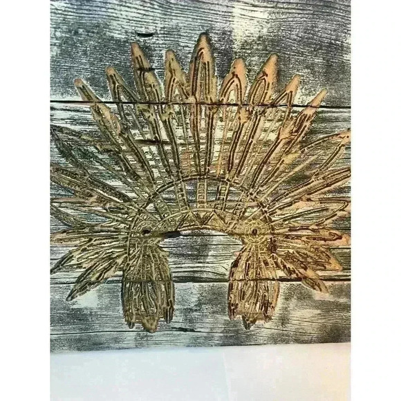 Oklahoma Indian Head Dress Wooden Handcarved Wall Hanging Decor Rustic Mancave - Picture 2 of 5